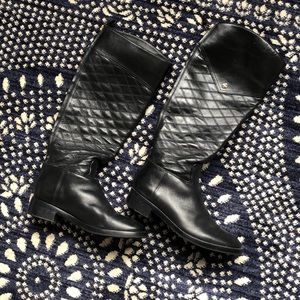 Black Quilted Tory Burch Riding Boots